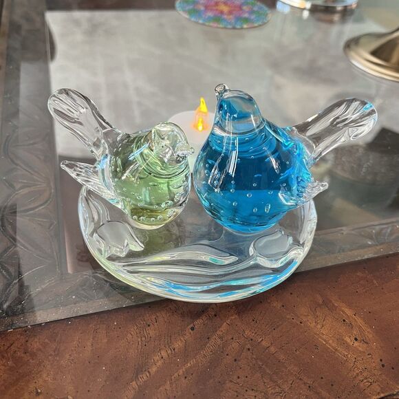 Partylite Birds of Spring Tealight Candle Holder Art Glass Bubbles Rare Retired - Picture 3 of 10